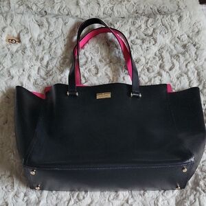 Kate Spade Black and Pink Structured Tote with Gold Accents